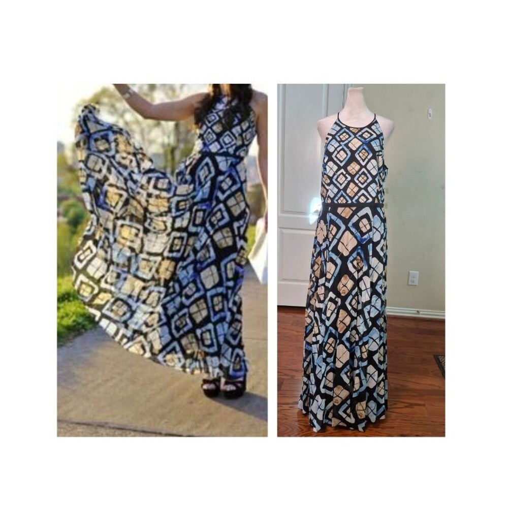 Sachin Babin Anthropologie Marisol Halter Maxi Dress Blue 10 Wedding Guest